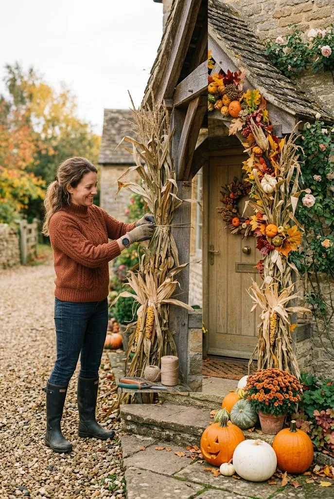 Pumpkin Arch With Cornstalks