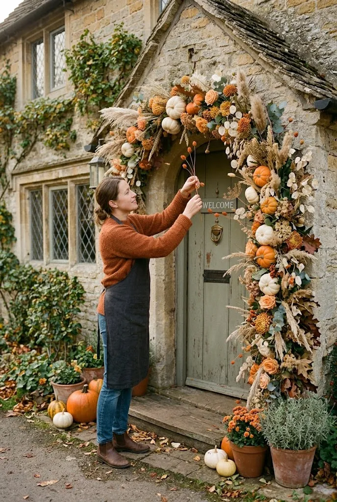 Pumpkin Arch With Dried Flowers
