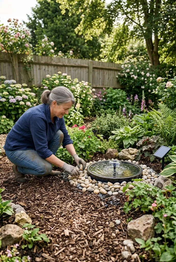 Design a Layered Fountain With River Pebbles and Greenery