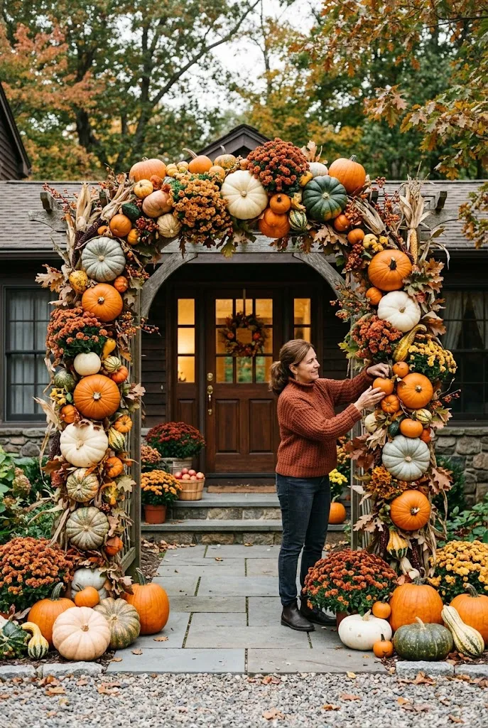 Full Harvest Pumpkin Arch With Layered Decorations