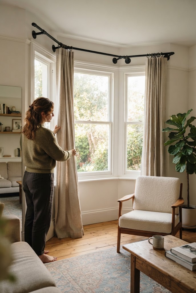 32. DIY Curtain Rod for a Bay Window