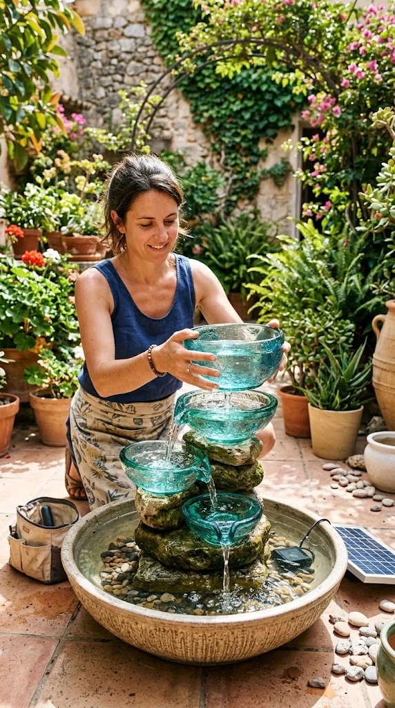 Create a Solar Fountain From Repurposed Glass Bowls