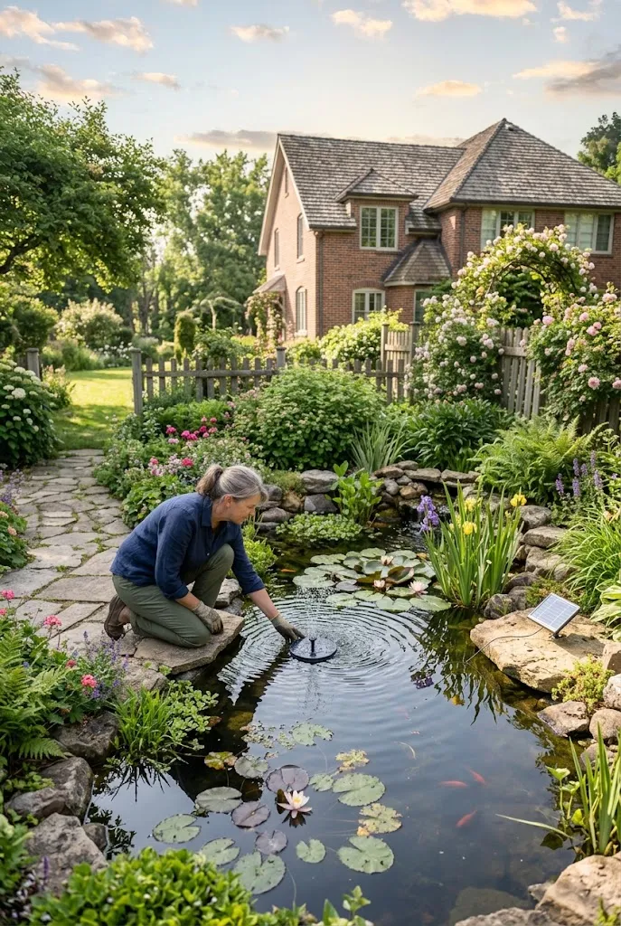 Add a Solar Fountain to a Mini Garden Pond