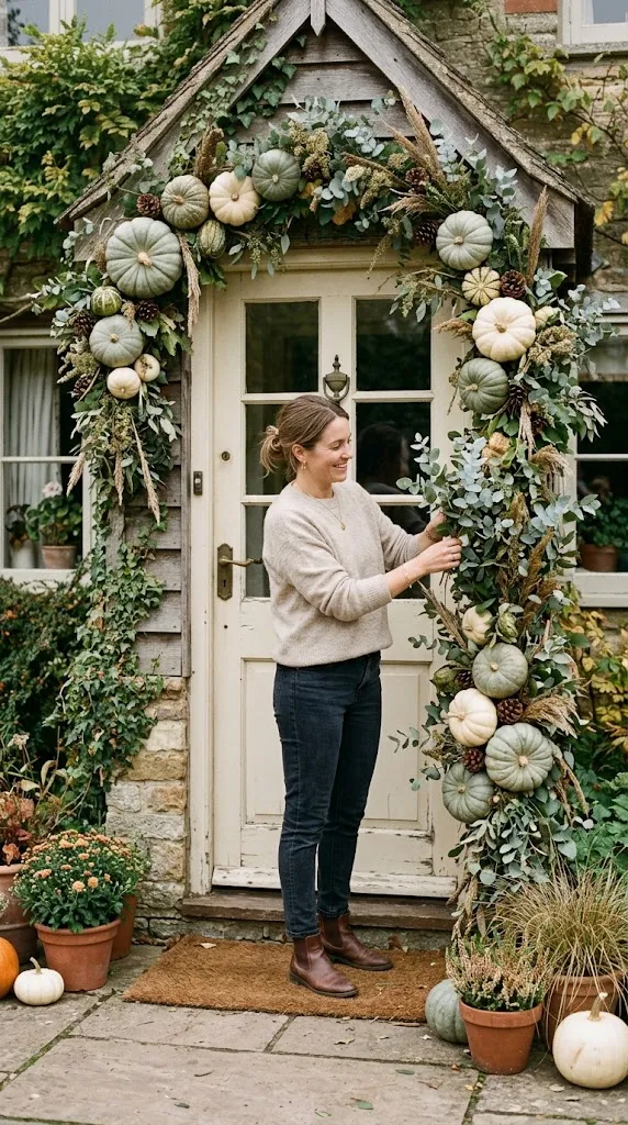 White and Sage Green Pumpkin Arch